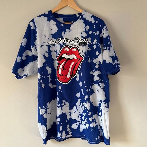 Rolling Stones 1962 Bleach Tie Dye TShirt Unisex Blue White NEW Men's Size Large - Picture 3 of 3